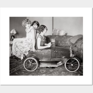 Girls with Pedal Car, 1922. Vintage Photo Posters and Art